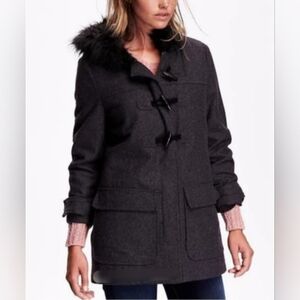 Old Navy Women's Wool-Blend Toggle Coat With Faux Fur Trim SZ M